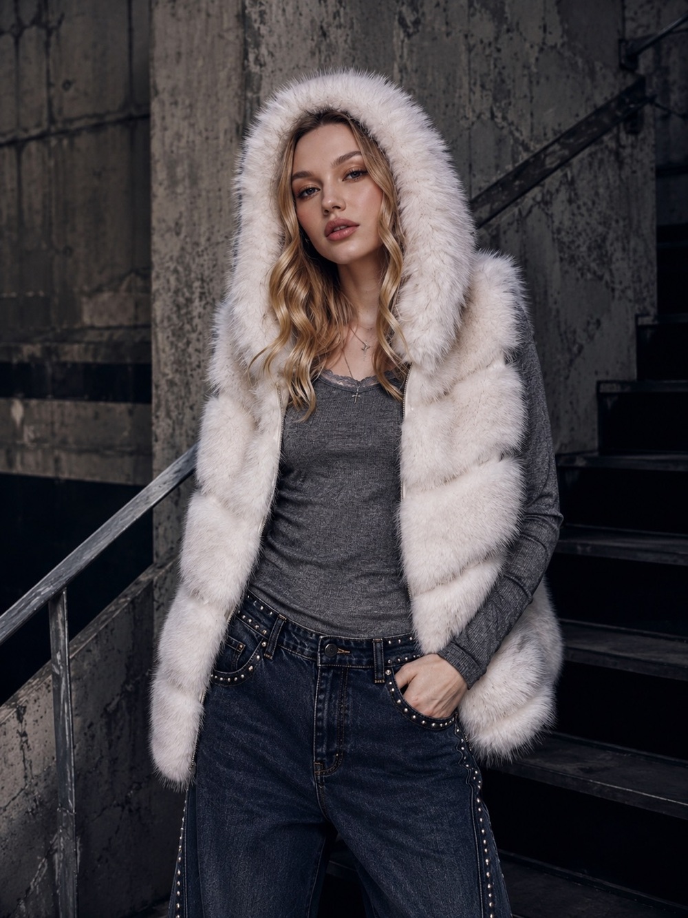 Avec Les Filles luxe faux fur paneled vest
